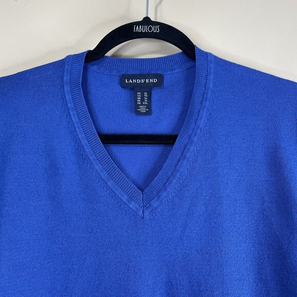 Lands' End Sweater Vest Mens Size XL Solid Blue Golf Preppy Grandpa Classic - Picture 2 of 9